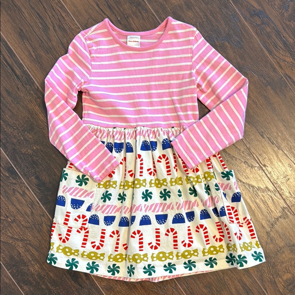 Hanna Andersson Pink Striped Dress with candy canes size 5